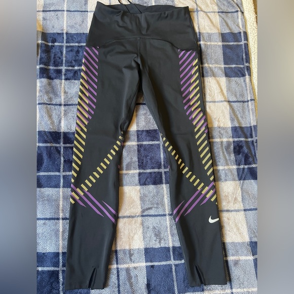 Nike Pants - Nike Black Leggings with Purple and Yellow Diagonal Stripe Accents